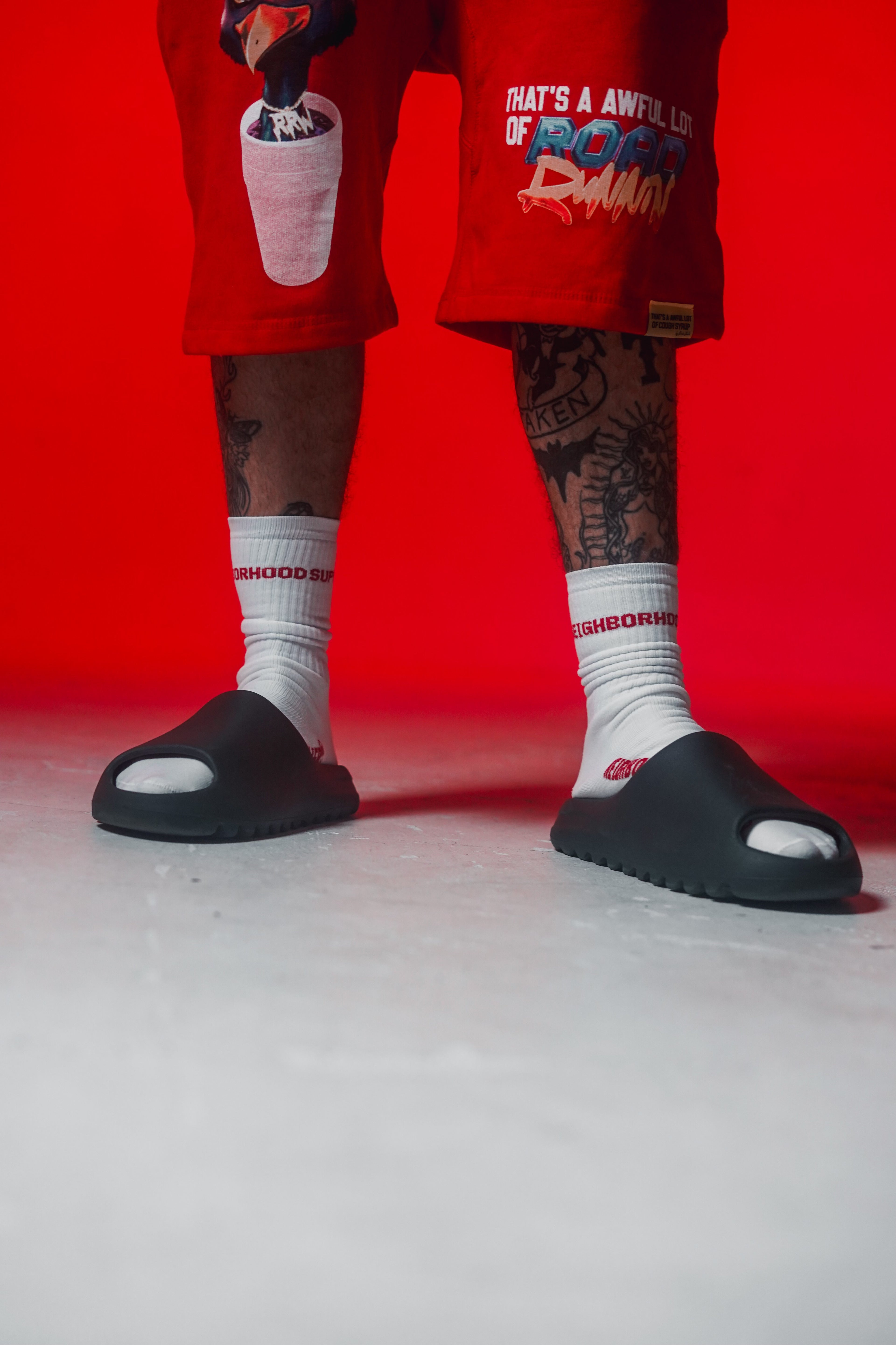 neighborhood supplier for hustler only crew socks red and white