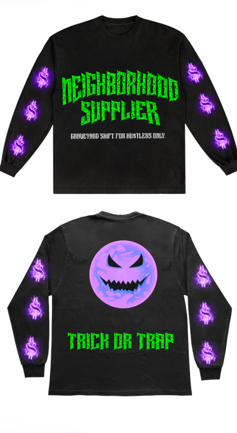 GRAVEYARD SHIFT “TRICK OR TRAP” LONG SLEEVE TEE HALLOWEEN EDITION