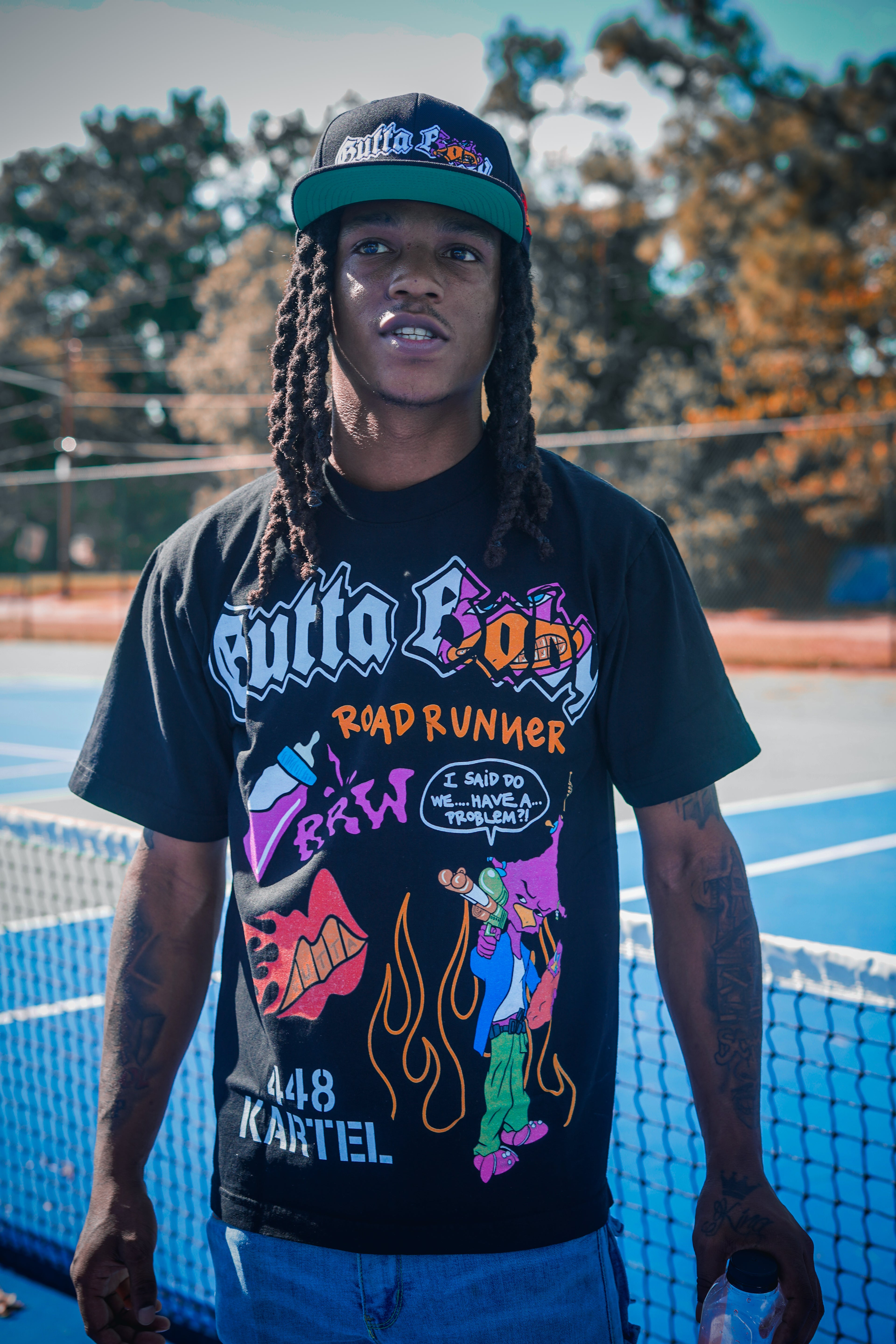 neighborhood supplier gutta baby x rrw road runner world collab streetwear tee and hat 