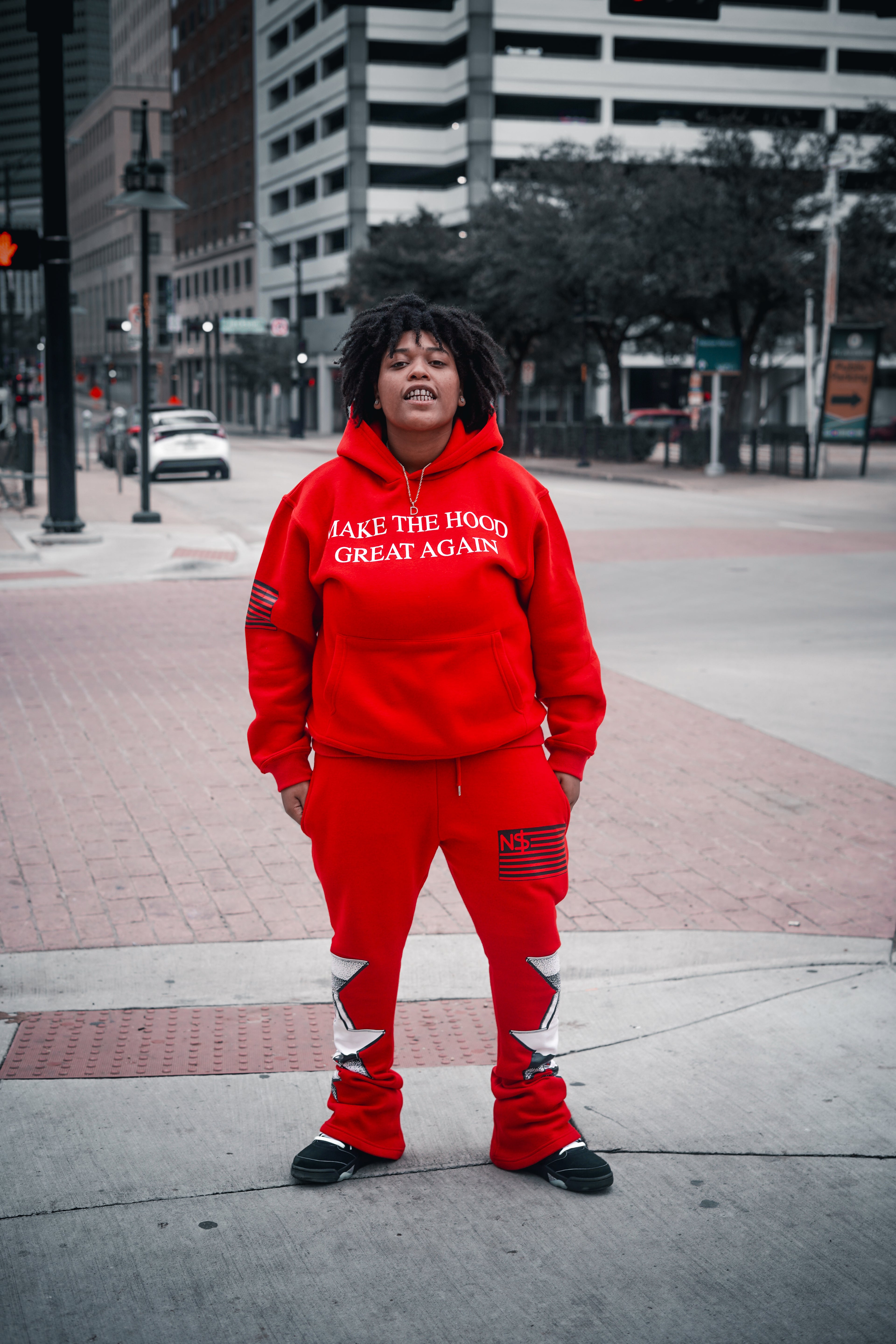 neighborhood supplier red make the hood great again hoodie and stack pants set