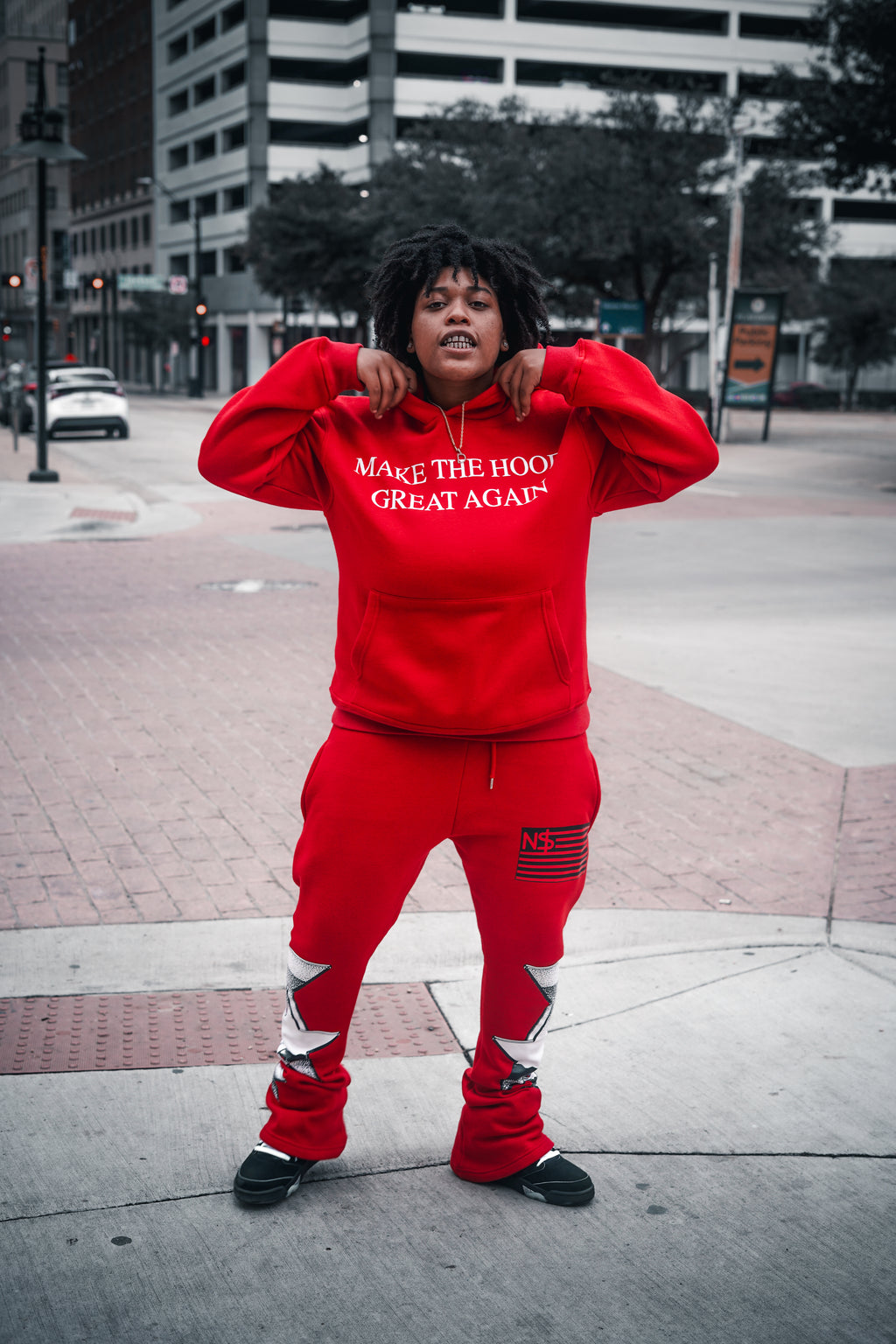 neighborhood supplier red make the hood great again hoodie and stack pants set