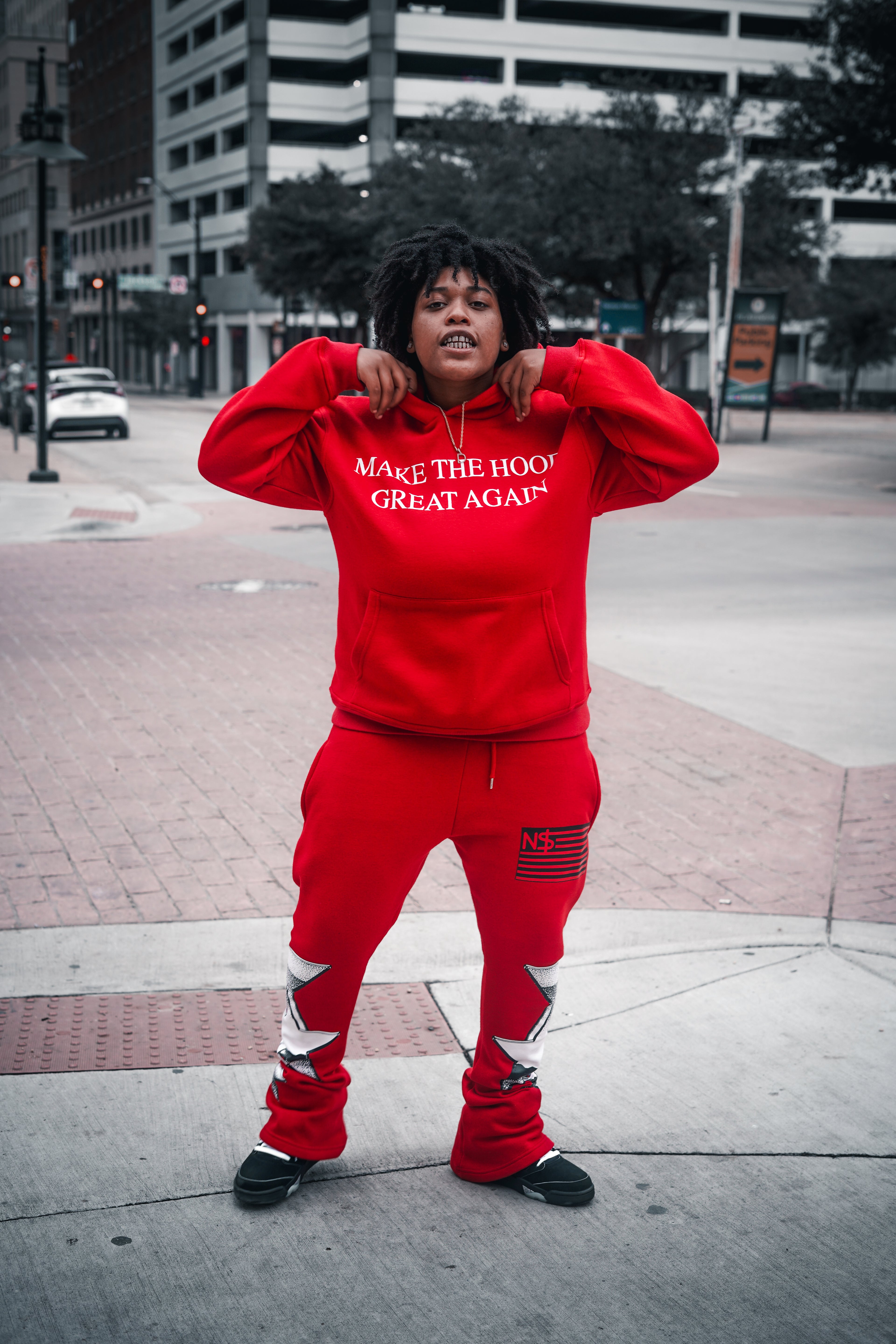neighborhood supplier red make the hood great again hoodie and stack pants set