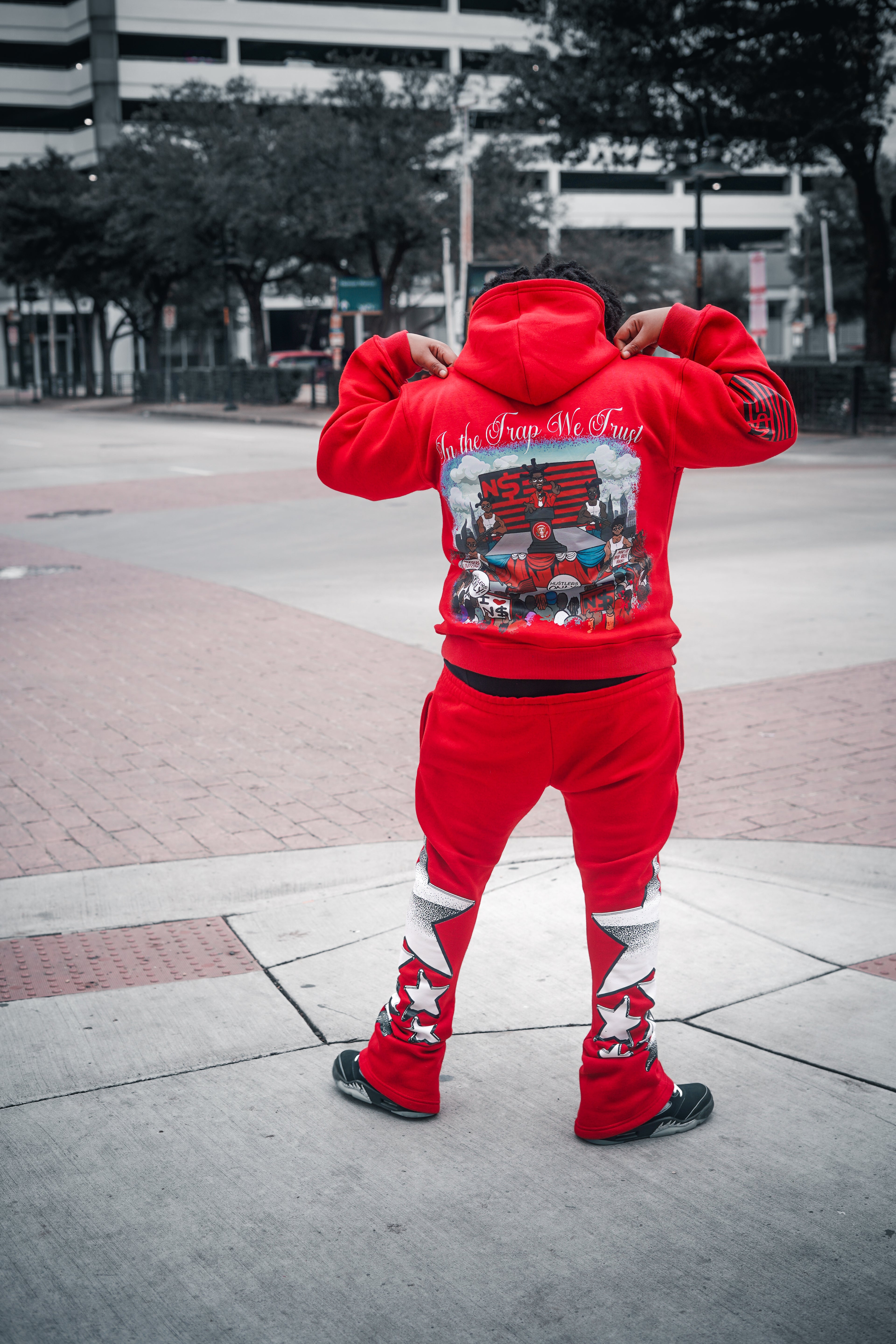 neighborhood supplier red make the hood great again hoodie and stack pants set