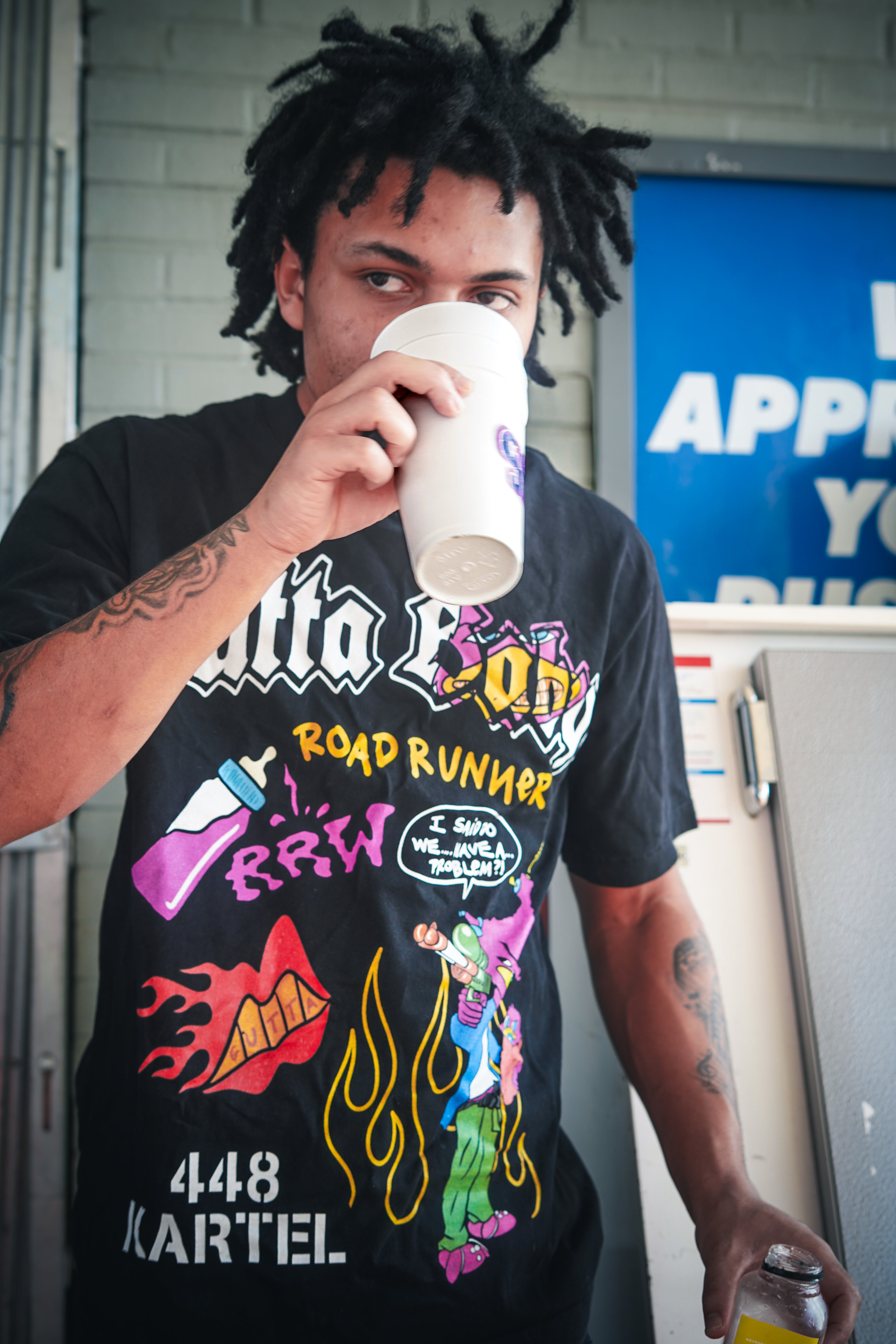  neighborhood supplier gutta juice lemonade and gutta juice styrofoam double cups gutta baby x rrw collab streetwear tee