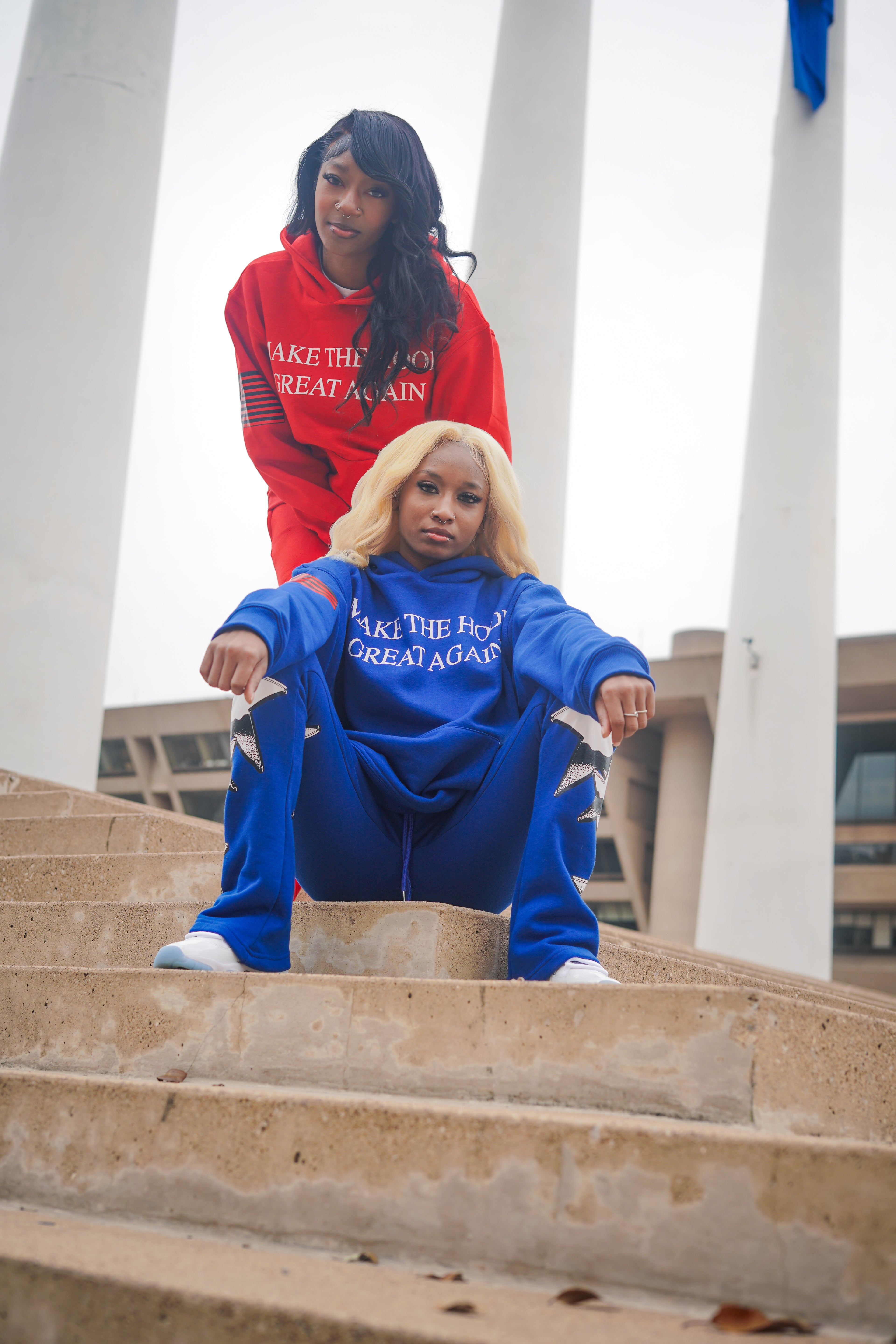  neighborhood supplier blue and red make the hood great again hoodie and stack pants set
