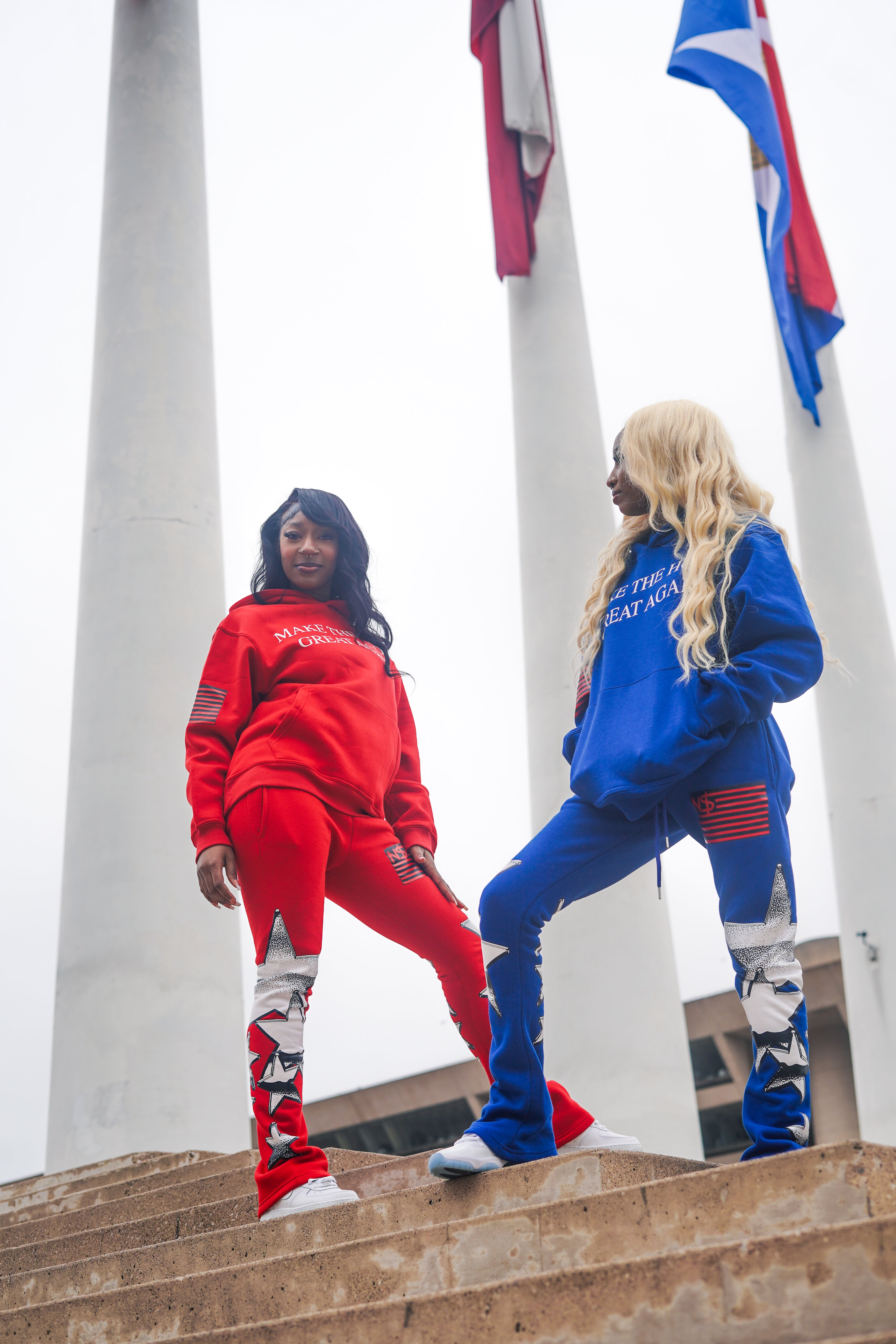 neighborhood supplier red and blue make the hood great again hoodie and stack pants set