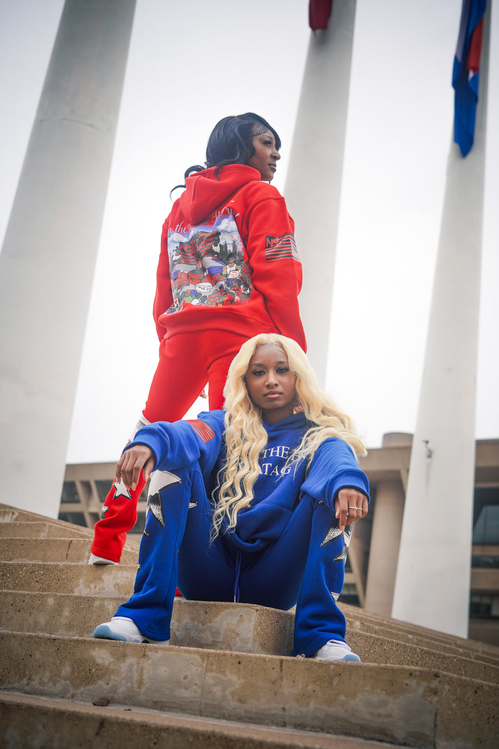  neighborhood supplier blue and red make the hood great again hoodie and stack pants set