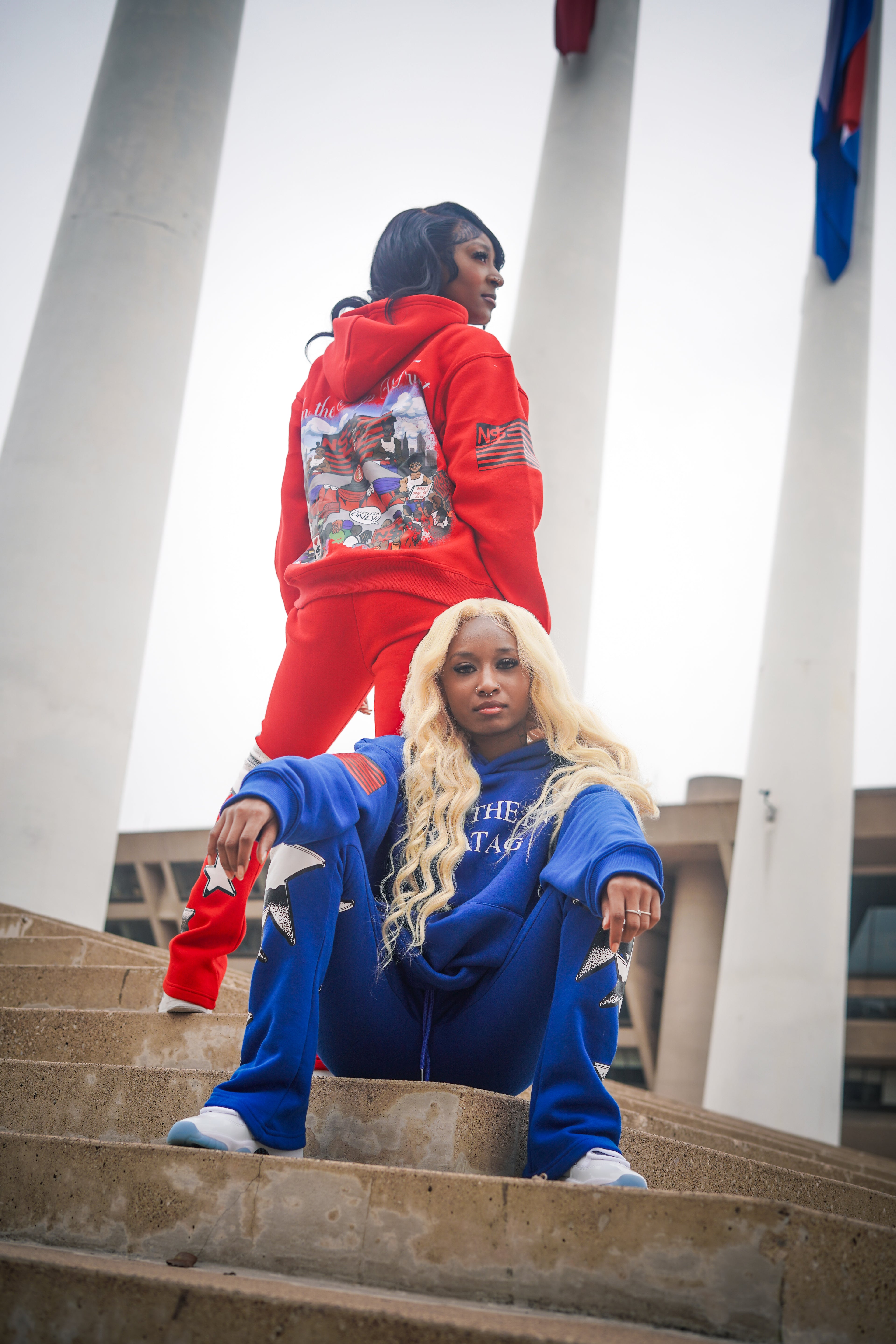  neighborhood supplier blue and red make the hood great again hoodie and stack pants set