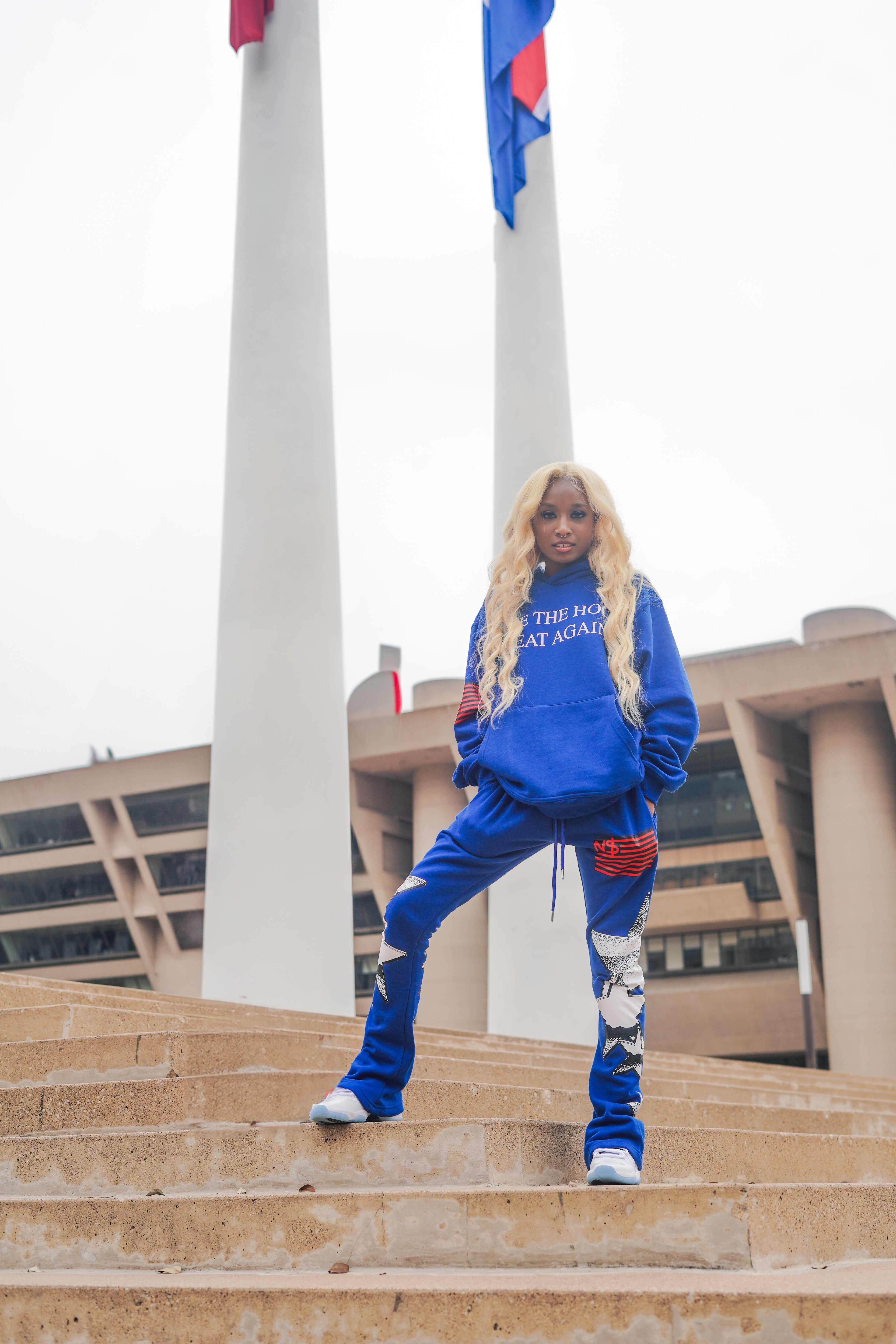 neighborhood supplier blue make the hood great again hoodie and stack pants set
