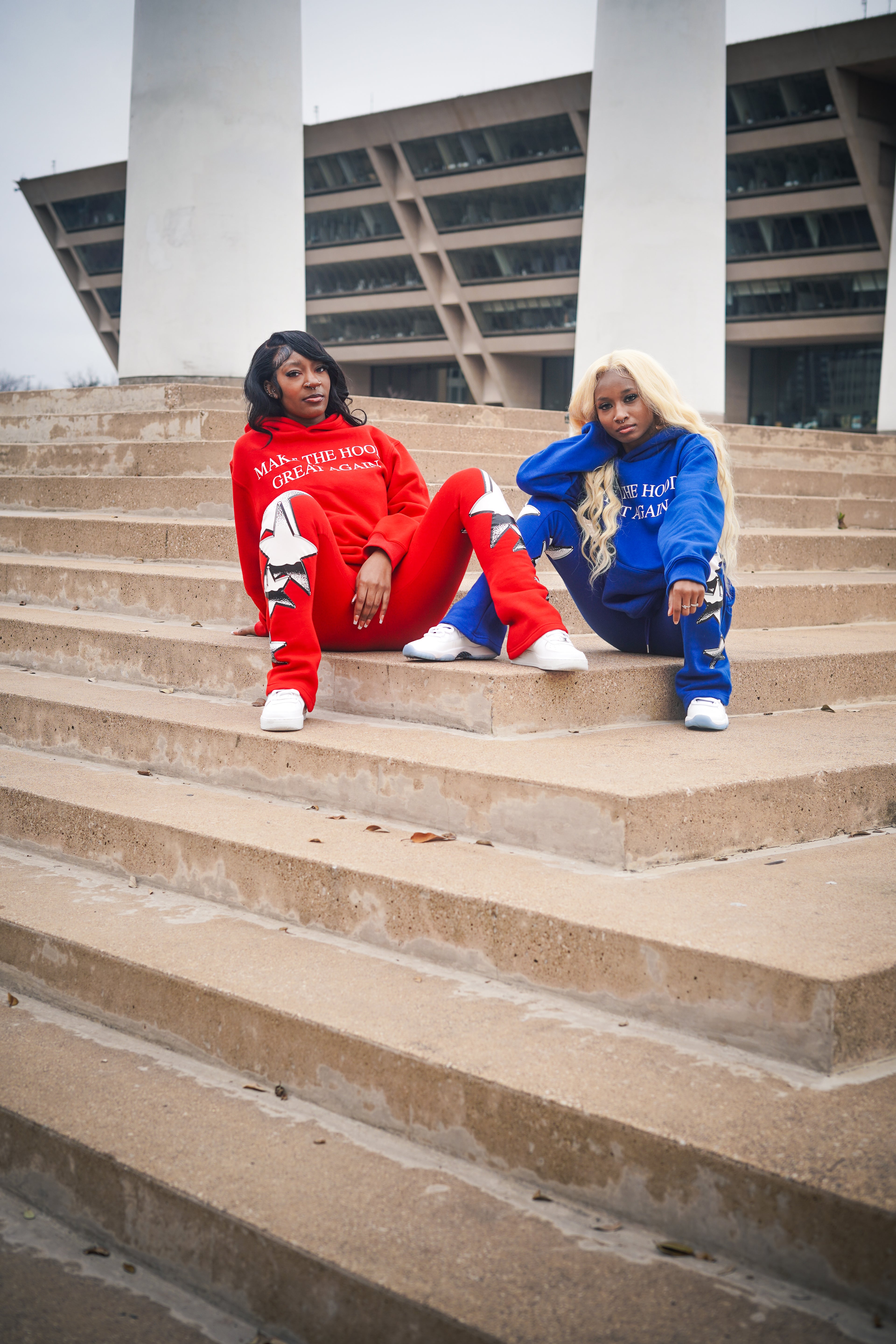  neighborhood supplier blue and red make the hood great again hoodie and stack pants set