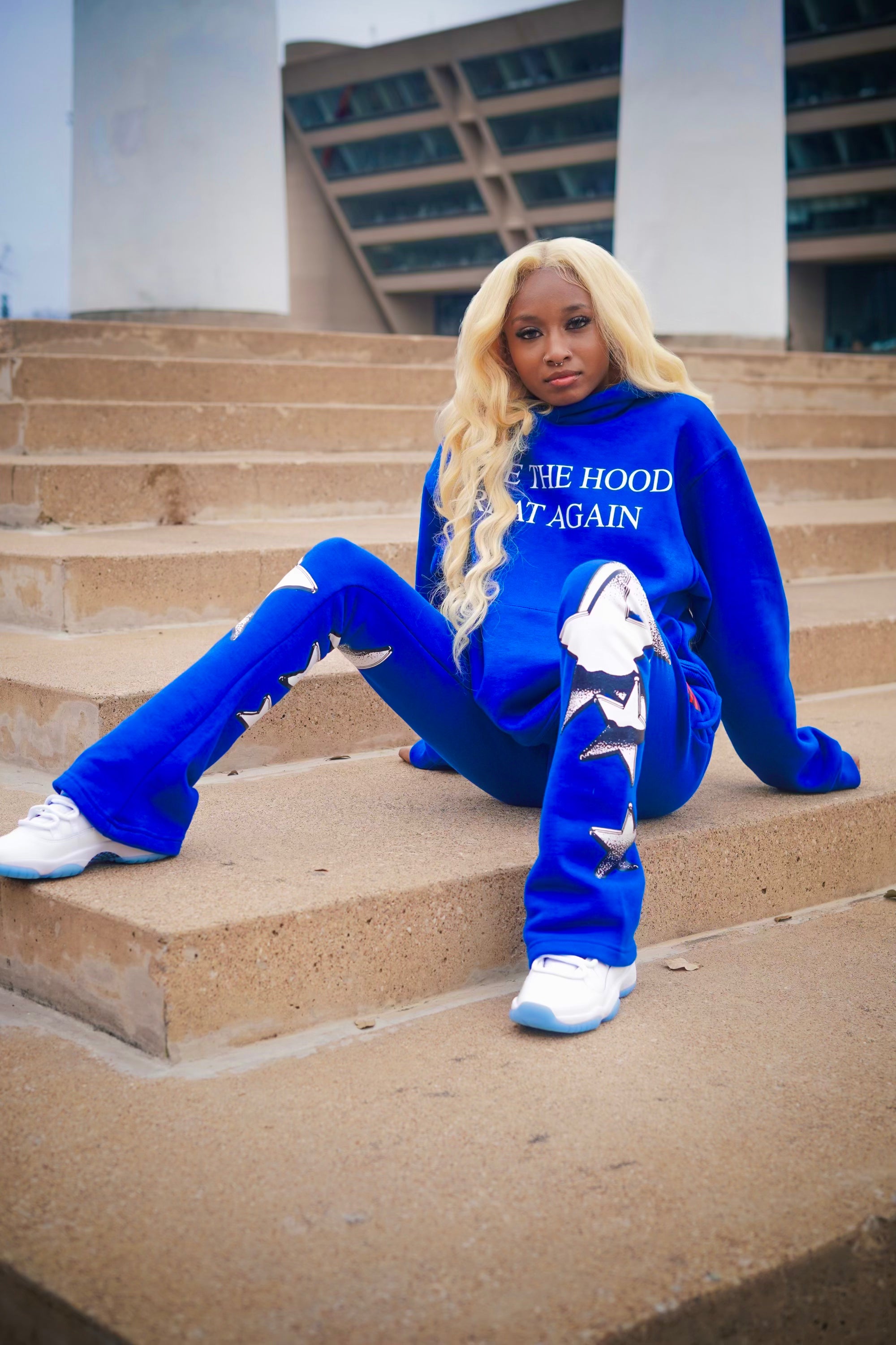 neighborhood supplier blue make the hood great again hoodie and stack pants set