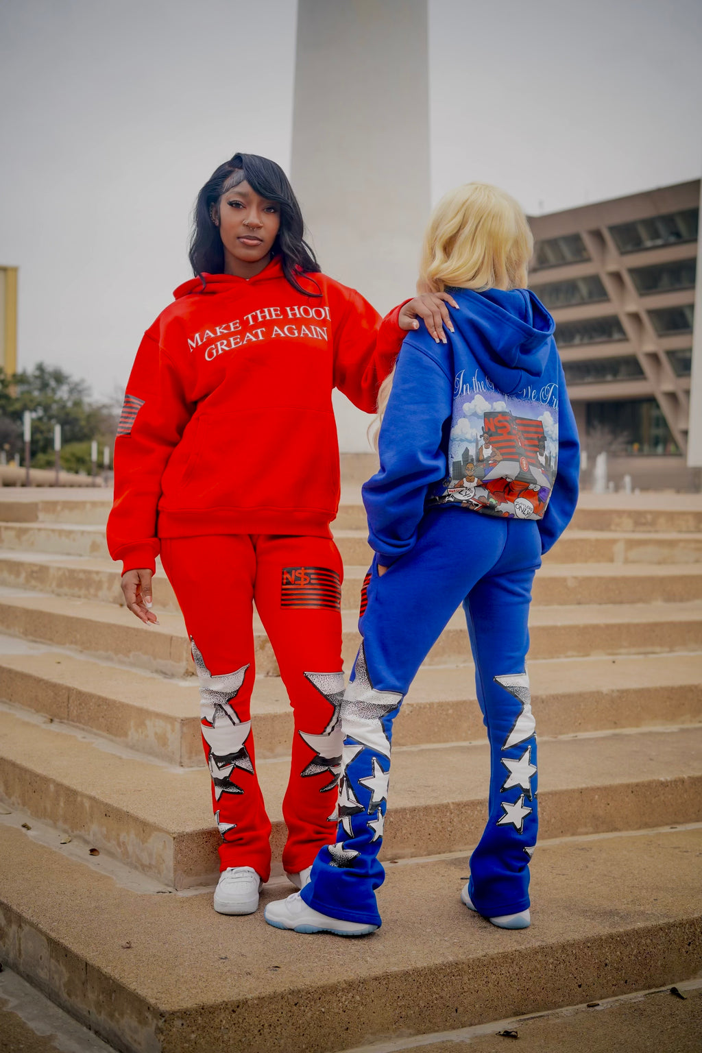 neighborhood supplier blue and red make the hood great again hoodie and stack pants set