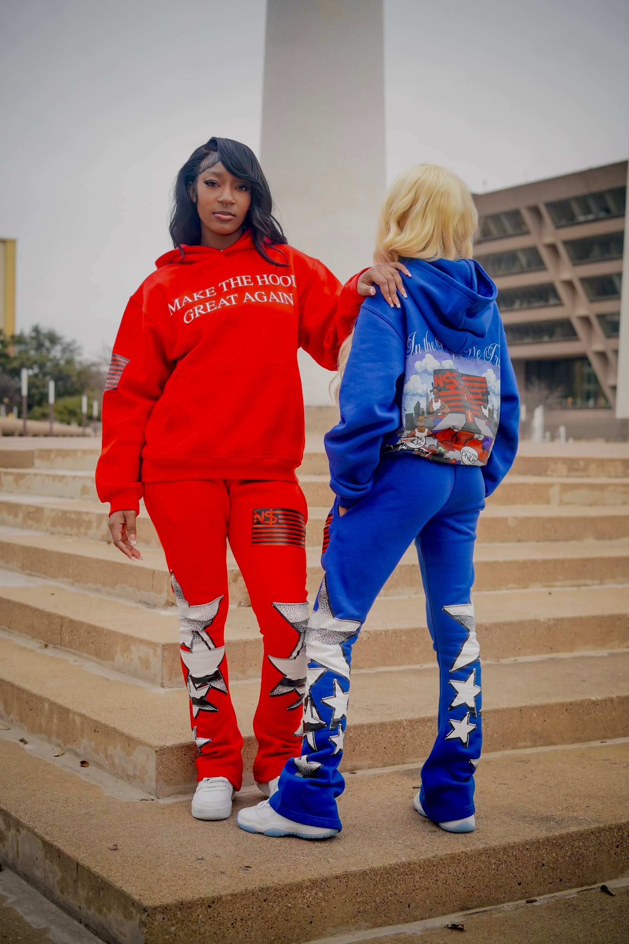 neighborhood supplier blue and red make the hood great again hoodie and stack pants set