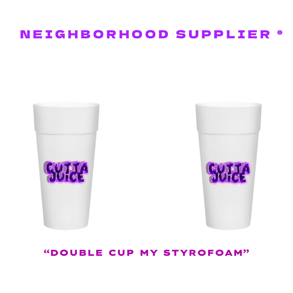 TWO GUTTA JUICE STYROFOAM CUPS