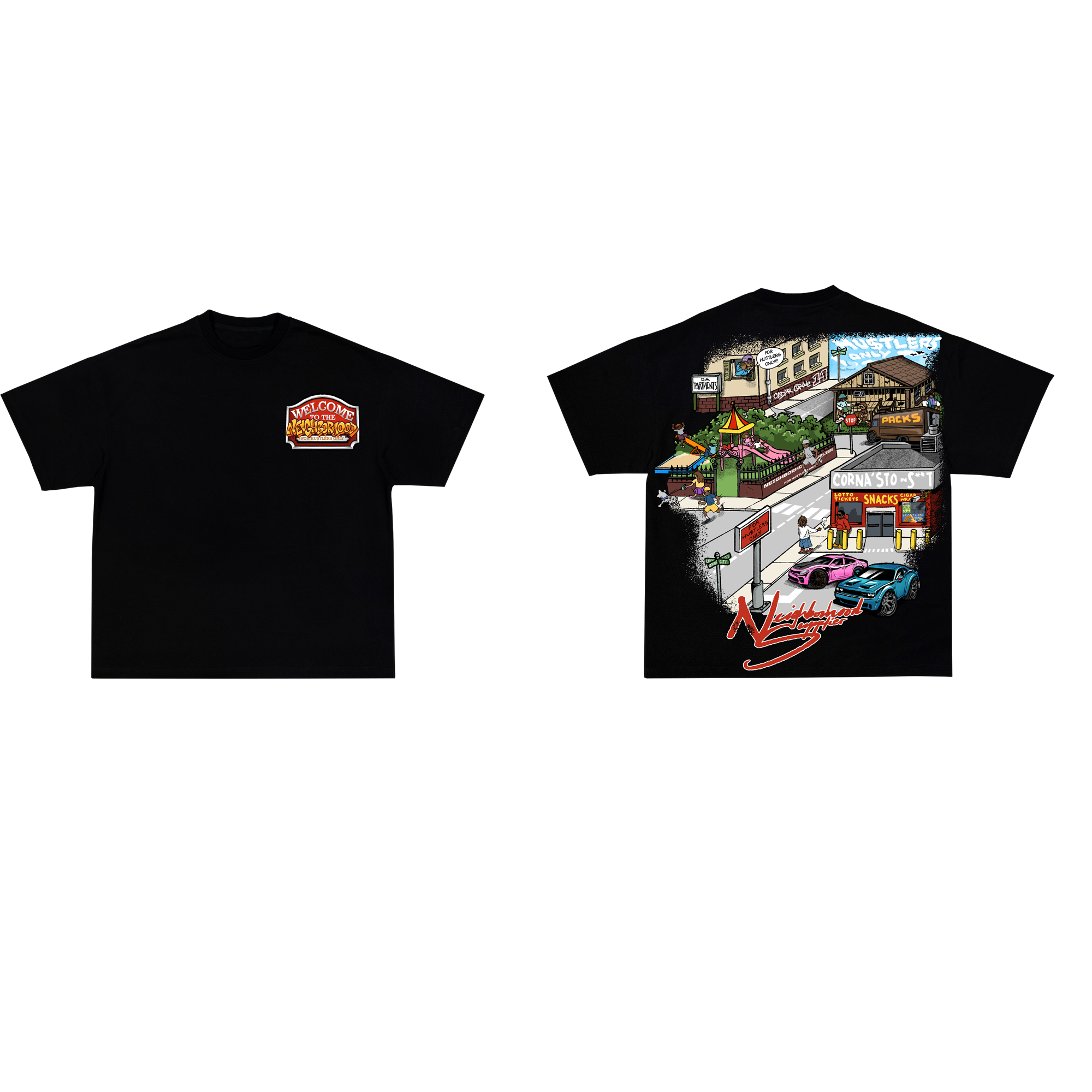 black welcome to the neighborhood neighborhood supplier streetwear tee graphic